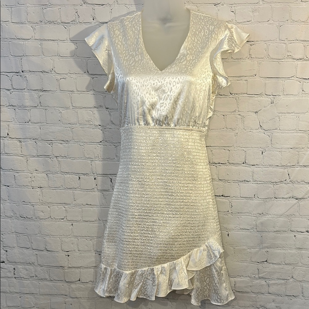 Aqua Elegant Off White Ruffle Dress
